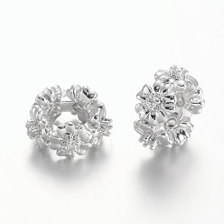 Платина Экологичные стеллажи латунные фианиты европейские бусины, большие отверстия цветочные бусы, без свинца, без кадмии и без никеля, платина, 11.5x6 мм, отверстие : 5 мм