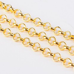 Golden Iron Rolo Chain, Unwelded, with Spool, Cadmium Free & Nickel Free & Lead Free, Golden, 4x1mm, about 164.04 Feet(50m)/roll