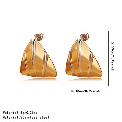 Треугольник Двухцветные 304 серьги-гвоздики из нержавеющей стали, золотые и нержавеющая сталь цвет, треугольные, 25.9x24.2 мм