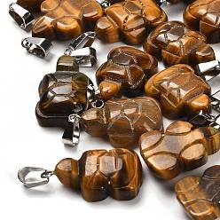 Тигровый глаз Природных тигровый глаз подвески, с 201 вывод из нержавеющей стали, черепаха, 26~27x15.5x7.5 мм, отверстие : 4x7.5 мм