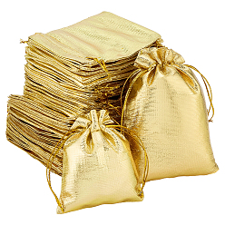 Gold 100Pcs 2 Styles Organza Drawstring Bags, Rectangle, Gold, 9~12x7~9cm, 50pcs/style