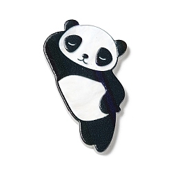 White Printed Opaque Acrylic Cabochons, Panda, White, 39.5x22.5x2.5mm