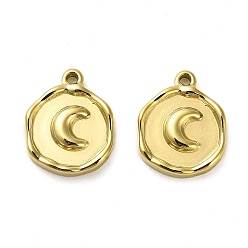 Moon 304 Stainless Steel Pendant, Real 14K Gold Plated, Flat Round Charm, Moon, 15.5x12x3mm, Hole: 1.5mm