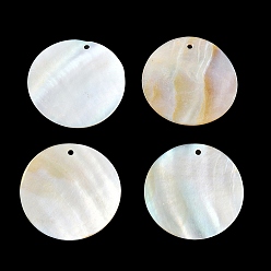 Seashell Color Natural Shell Pendants, Flat Round Charms, Seashell Color, 35x1.8~2mm, Hole: 1.6mm