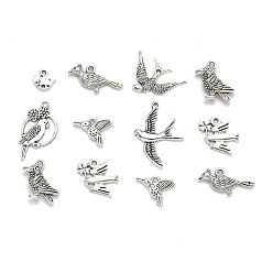 Antique Silver Tibetan Style Alloy Pendants, Bird, Antique Silver, 17~62.5x8~48.5x1~8mm, Hole: 2~4mm
