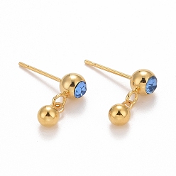 Золотой Круглые 304 серьги из нержавеющей стали, с 316 штифтом из нержавеющей стали и стеклом, имитирующим кубический цирконий, золотые, 13x5 мм, штифты : 0.7 мм
