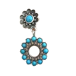 Цветок Синтетические бирюзовые серьги, с застежкой из стерлингового серебра, античное серебро, цветок, 40x22 мм
