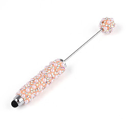 Легкий Лосось Стилус для сенсорного экрана с имитацией жемчуга и полимерной глиной, инкрустированный стразами, железная ручка из бисера, для индивидуальной ручки с ювелирными бусинами, светлый померанцевый, 140~142x16~18 мм