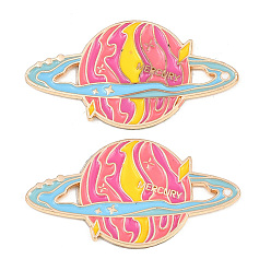 Pink Space Planet Alloy Enamel Cabochons, with Self Adhesive Sticker, Light Gold, Pink, 22x40.5x1.5mm
