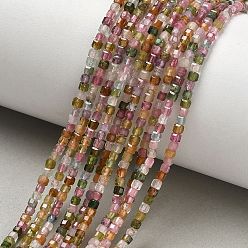 Tourmaline Natural Multicolor Tourmaline Beads Strands, Faceted Table Cut Cube Beads, 2~2.5x2~2.5x2~2.5mm, Hole: 0.5mm, about 189pcs/strand, 15.55''(39.5cm)
