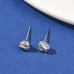 Платинированный Серьги-гвоздики из латуни Nuggets, Реальная платина, 5x6.5 мм