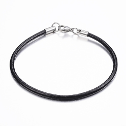 Black Leather Cord Bracelet Making, with 304 Stainless Steel Findings, Black, 8-1/4 inch(210mm), 3mm
