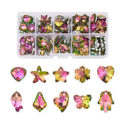 Deep Pink Glass Rhinestone Pendants, DIY Accessories for Jewelry Making, Mixed Shapes, Deep Pink, 12~18x9~15x5~8mm, Hole: 1.2~1.6mm, 100pcs/set
