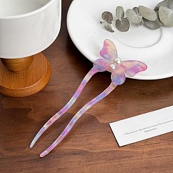 Фиолетовый Вилки для волос из ацетата целлюлозы, с пластиковой имитацией жемчуга, аксессуары для волос для женщин и девочек, бабочка, фиолетовые, 150 мм