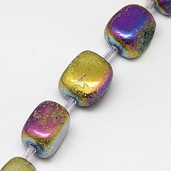 Multi-color Plated Electroplate Natural Druzy Quartz Crystal Cuboid Beads Strands, Dyed, Multi-color Plated, 10~16x4~12x4~8mm, Hole: 1mm, about 20pcs/strand, 15.74 inch
