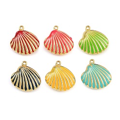 (52) Непрозрачная лаванда Латунь эмаль подвески, подвески в форме ракушек, стойки покрытие, долговечный, без кадмия и без свинца, реальный 18 k позолоченный, разноцветные, 19x19.5x7 мм, отверстие : 1 мм