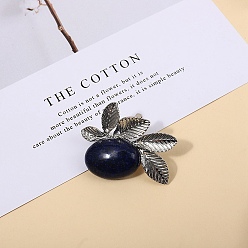 Black Natural Obsidian Brooches, Leaf, Black, 33x40mm