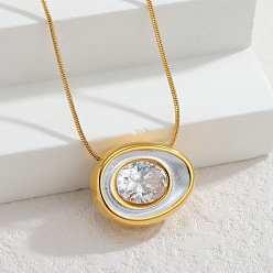 Золотой 304 Подвеска-колье из нержавеющей стали с инкрустацией кубическим цирконием и эмалью в форме половинки яйца, белые, золотые, 16.14 дюйм (41 см)