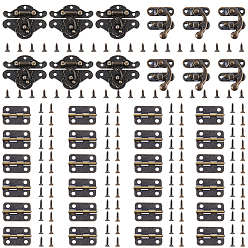 Antique Bronze 12Pcs Iron Wooden Box Lock Catch Clasps, with 24Pcs Iron Hinge and 160Pcs Iron Screws Findings, Antique Bronze, 38x49x7.5mm