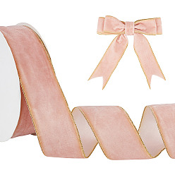 Розовый 9м односторонняя бархатная лента с золотой каймой, для изготовления бантов, украшение подарка, туманная роза, 1-1/2 дюйм (38 мм), около 9.84 ярдов (9 м) / рулон