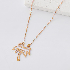 Oro Rosa 304 Collares con colgante de árbol de coco calado de acero inoxidable para mujer, oro rosa, 15.75 pulgada (40 cm)