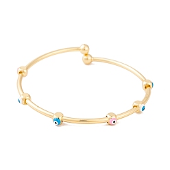 Cube Adjustable Brass Colorful Enamel Evil Eye Open Cuff Bangles for Women, Golden, Cube, 0.2~0.4cm, Inner Diameter: 2-1/8 inch(5.4cm)