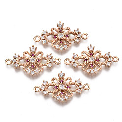 Medium violett rot Messing Micro Pave Zirkonia Links Steckverbinder, mit Glas, langlebig überzogen, Blume, Licht Gold, Medium violett rot, 26x15x2.5 mm, Bohrung: 1.5 mm