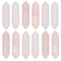 Розовый Кварц 12шт. ограненные натуральные лечебные камни из розового кварца, палочка для медитативной терапии, уравновешивающая энергию рейки, точки с двойным завершением, для проволоки, свернутой подвесками решений, нет отверстий / незавершенного, 35x9x9 мм