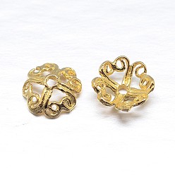 Real 18K Gold Plated Real 18K Gold Plated 4-Petal 925 Sterling Silver Bead Caps, Flower, Golden, 7.5x3.5mm, Hole: 1mm, about 90pcs/20g