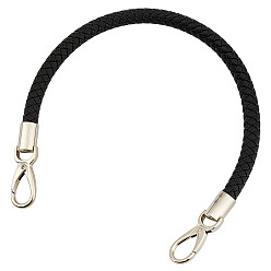 Black 1Pc PU Imitation Leather Braided Bag Handles, with Alloy Swivel Clasps, for Bag Replacement Accessories, Platinum, Black, 490x12mm
