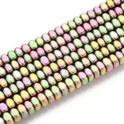 Зеленое Покрытие Гальванические нити из синтетических немагнитных гематитовых бусин, вакуумное покрытие pvd, квадратный, зеленый покрытием, 3x3x1.7~2 мм, отверстие : 1 мм, около 202~206 шт / нитка, 15.75~16.14'' (40~41 см)