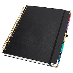 Black Plastic & Paper Spiral Notebook, Rectangle, Black, 259x220x27.5mm