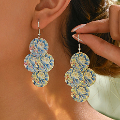 Цветок Элегантные железные серьги-подвески, платина, цветок, 68x35 мм