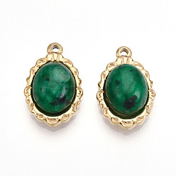 Камень с Зелеными Точками Натуральные зеленые пятна яшмы, овальные амулеты, с 304 установками из нержавеющей стали, реальный 14 k позолоченный, 17x11.2x6 мм, отверстие : 1.2 мм