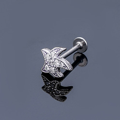 Звезда 316l серьги для хряща из хирургической нержавеющей стали с микропаве из прозрачного кубического циркония, цвет нержавеющей стали, ежедневные аксессуары для ушей, морская звезда, 10 мм