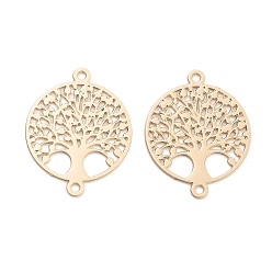 Light Gold Подвески для подключения долговечных латунных звеньев с покрытием, без кадмия, без никеля и без свинца, плоские круглые с деревом, золотой свет, 15x12x0.3 мм, отверстие : 0.9 мм