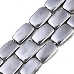 Gray Electroplate Natural Freshwater Shell Beads Strands, Rectangle, Gray, 15~16x10x3mm, Hole: 1mm, about 26pcs/strand, 16.14 inch(41cm)