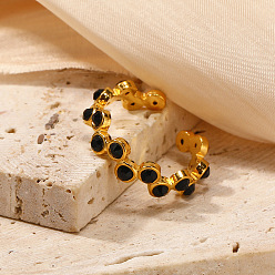 Черный Плоские круглые 304 из нержавеющей стали с кубическим цирконием регулируемые манжетные кольца для женщин, чёрные, 5.5 мм, внутренний диаметр: регулируемый