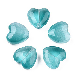 Dark Cyan Transparent Spray Painted Glass Beads, Heart, Dark Cyan, 12x12x5.5mm, hole: 0.9~1mm