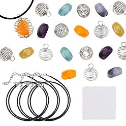 Mixed Color DIY Necklace Making Kits, Including 3Pcs Waxed Cord Necklace Making, 10Pcs Round Iron Wire Pendants, 10Pcs Imitation Gemstone Acrylic Beads, Silver Polishing Cloth, Mixed Color, Pendants: 25~26x20mm, Hole: 5~6mm