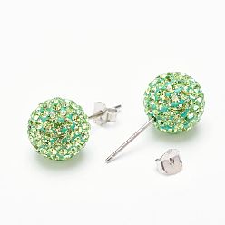 214_Peridot Valentines Day Gift for Her, 925 Sterling Silver Austrian Crystal Rhinestone Stud Earrings, Ball Stud Earrings, Round, 214_Peridot, 6mm