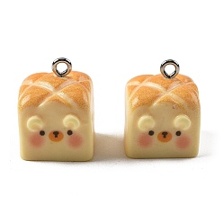 Лимонный шифон Непрозрачные подвески смолы, Щенячий тост с начинкой, с платиновыми тоновыми железными петлями, лимонный шифон, 18~19x15x16 мм, отверстие : 2 мм