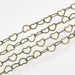Античная Бронза Латунные сердечные цепи, пайки, без кадмия, без никеля и без свинца, с катушкой, античная бронза, 5x3.5x0.5 мм, около 328.08 футов (100 м) / рулон