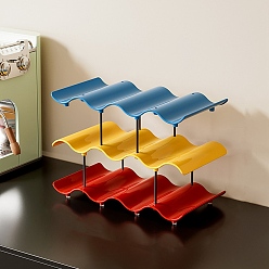 Colorful Wave Shaped Red Yellow Bule Plastic 3-Tier Cup Storage Rack, Tabletop Coffee Tea Mug Display Organizer Shelf, with Alloy Finding, Colorful, 380x200x265mm