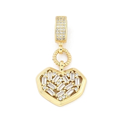Настоящее золото 18K Латунные прозрачные кубические цирконии в форме сердца европейские подвески, Подвески с большими отверстиями, без кадмия и без свинца, реальный 18 k позолоченный, 35.5 мм, отверстие : 7.5x4.5 мм
