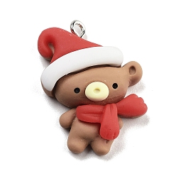 Медведь Подвески из непрозрачной смолы на рождественскую тематику, с платиновыми тоновыми железными петлями, медведь, 27.5x20.5x9 мм, отверстие : 2 мм