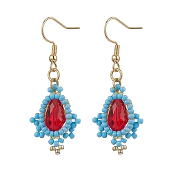 Малиновый 304 серьги с подвесками из стекла из нержавеющей стали, слеза, малиновый, 48x18 мм