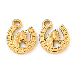 Настоящее золото 18K Ионное покрытие (ip) 304 подвески из нержавеющей стали, Подкова с подвеской в виде головы лошади, реальный 18 k позолоченный, 16x13x2.5 мм, отверстие : 2 мм