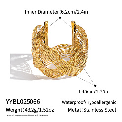 Настоящее золото 18K Плетеные 304 браслеты-манжеты из нержавеющей стали, широкие браслеты для женщин, реальный 18 k позолоченный, внутренний диаметр: 2-1/2 дюйм (6.2 см)