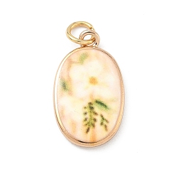 Oval Печатные 304 подвески из нержавеющей стали, с целью перехода в кольце, без кадмия, без никеля и без свинца, овальные с цветком, 23x13.5x3 мм, отверстие : 4 мм